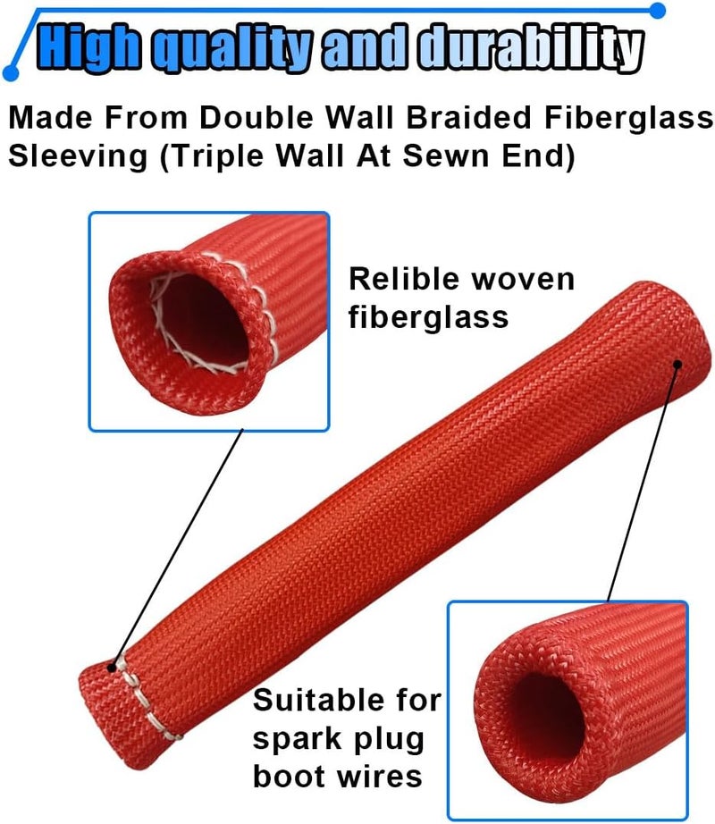 BDZMC 8PCS Spark Plug Wire Heat Shield Sleeve, 1500° Spark Plug Wire Cover Wrap for SBC BBC 350 454, 6 Inch Spark Plug Boot Protector Sleeve, Universal Sleeve Cover Replacement for Most Cars (Red) - Image 3